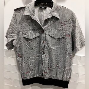 Gray Floral flower Women's Blouse short sleeve shirt